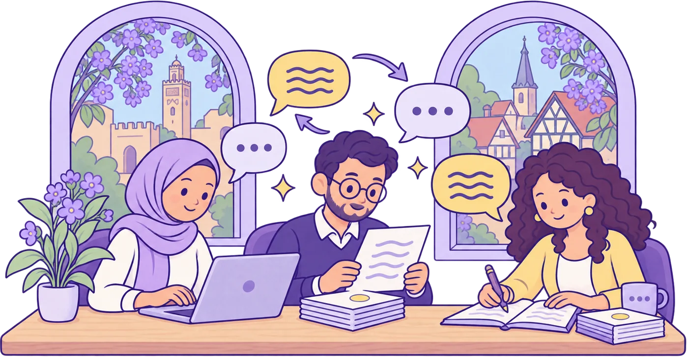 Illustration: unser Team übersetzt Dokumente zwischen Marokko und Deutschland